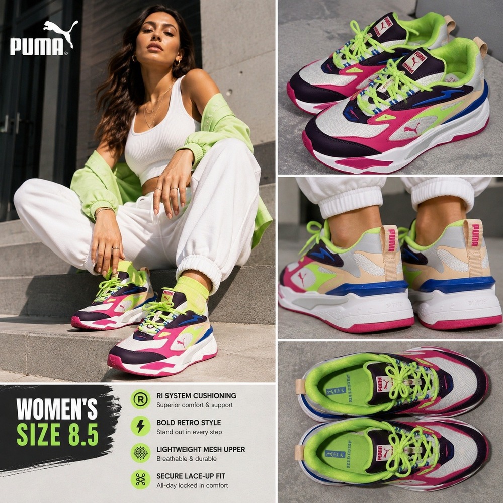 Puma RS-Fast Nano Orchid Lime Green Multi Sneakers 384328-01 Womens 8.5